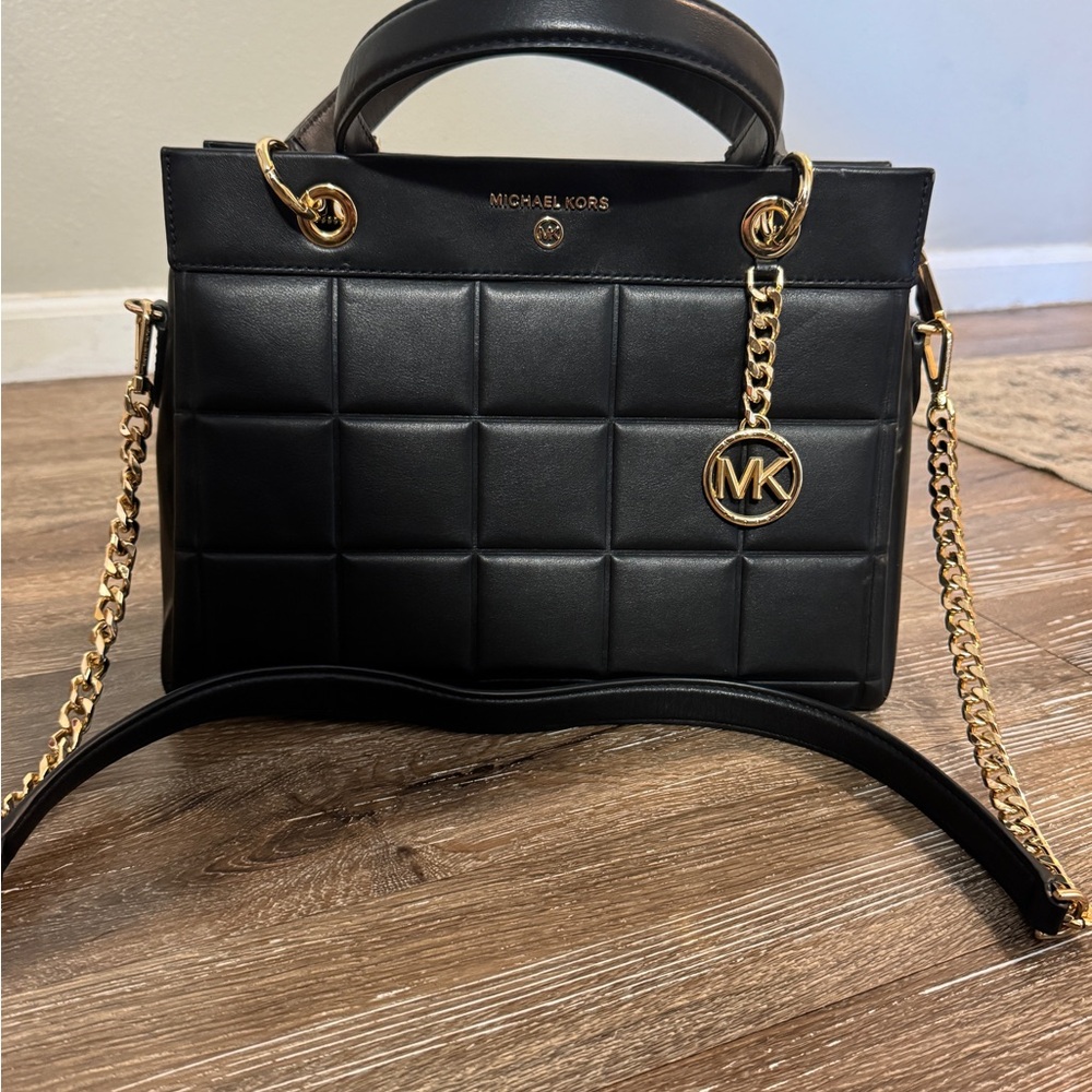 Michael Kors Black and Gold Quilted Shoulder Bag